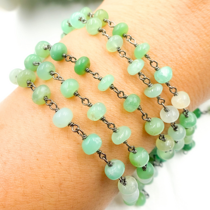 Chrysoprase Smooth Oxidized Wire Chain