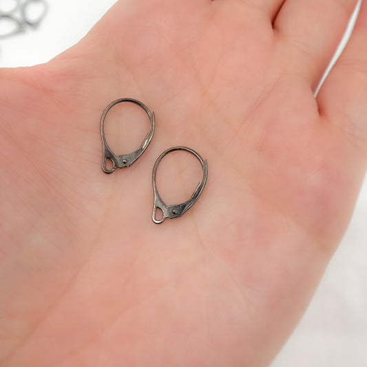 Black Rhodium Sterling Silver Plain Lever Back Ear Wire
