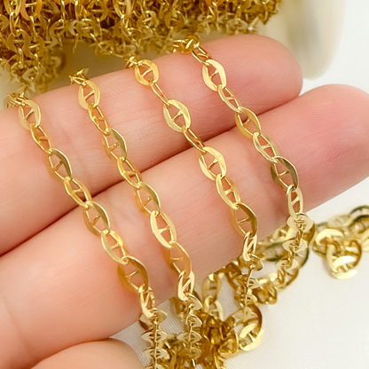 Gold Plated 925 Sterling Silver Flat Marina Link Chain.