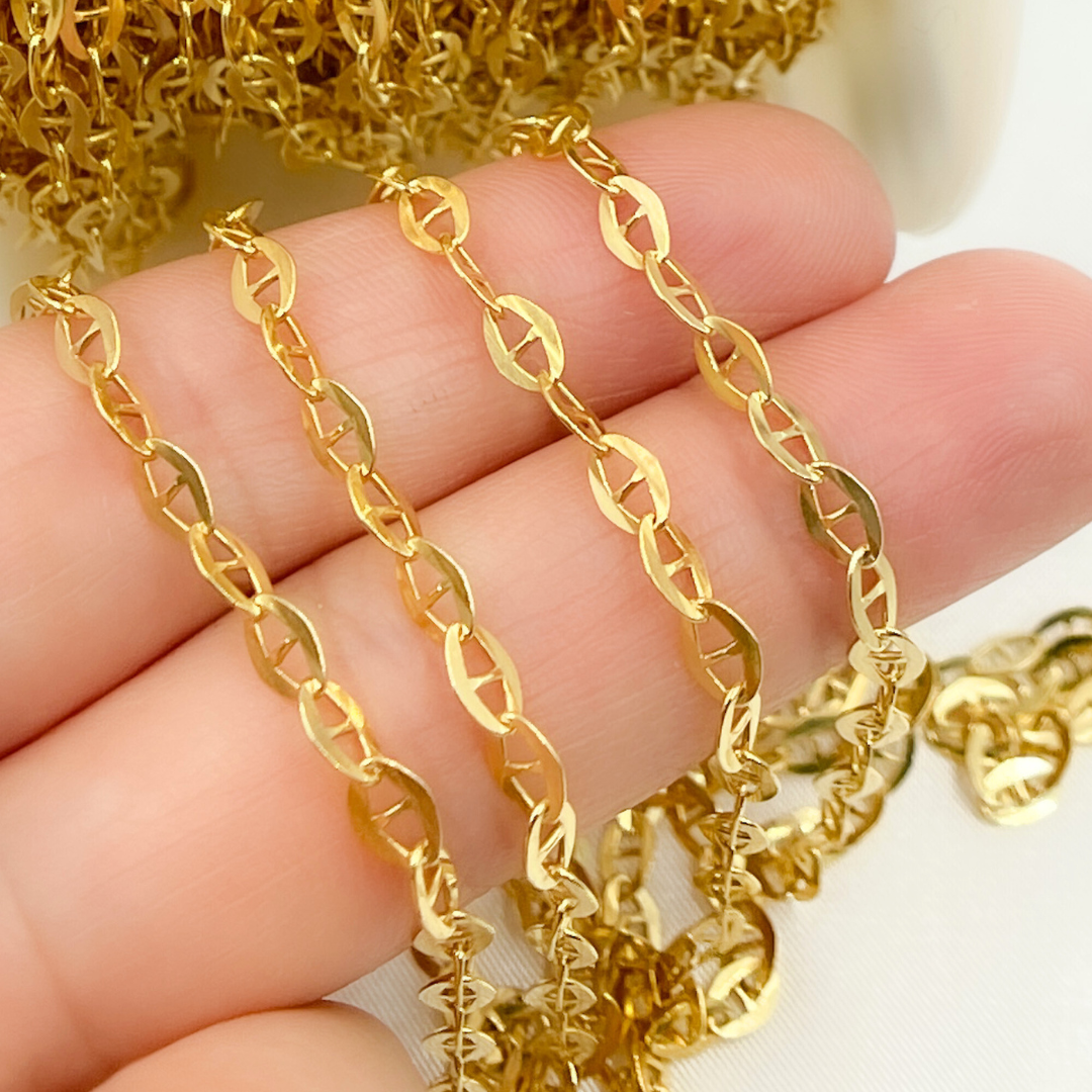 Gold Plated 925 Sterling Silver Flat Marina Link Chain. Z51GP