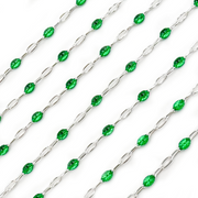 Sterling Silver Green Color Enamel Chain