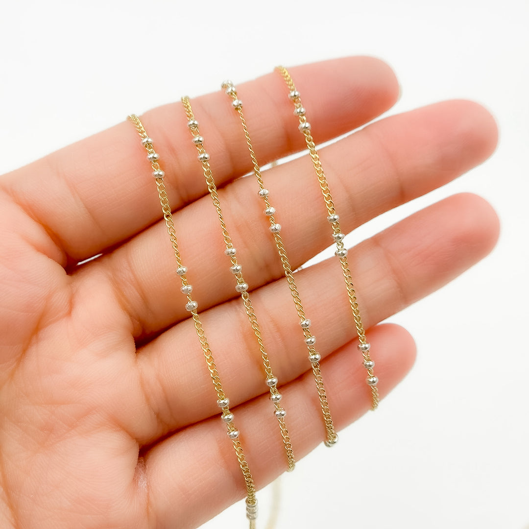 XM/S1327CF/29. 14k Gold Filled Curb Chain and 3 Sterling Silver Beads in Between