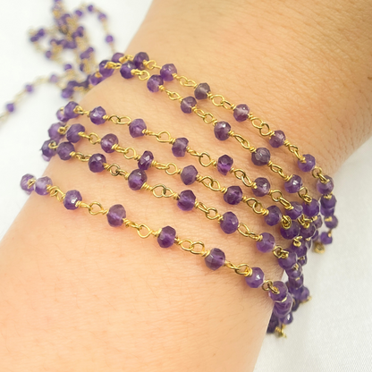 Amethyst Gold Plated 925 Sterling Silver Wire Chain