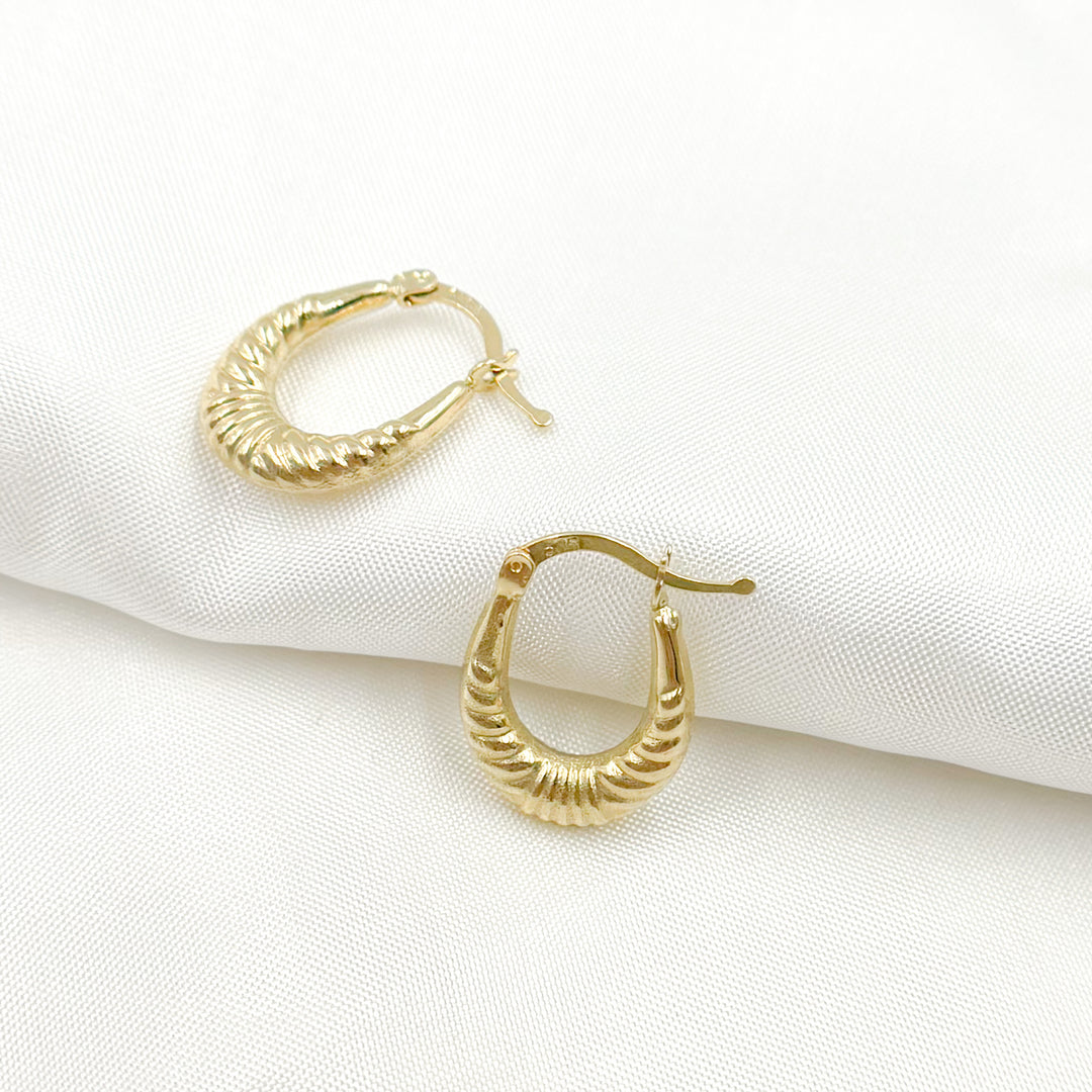 GER177. 14K Solid Gold Croissant Hoops
