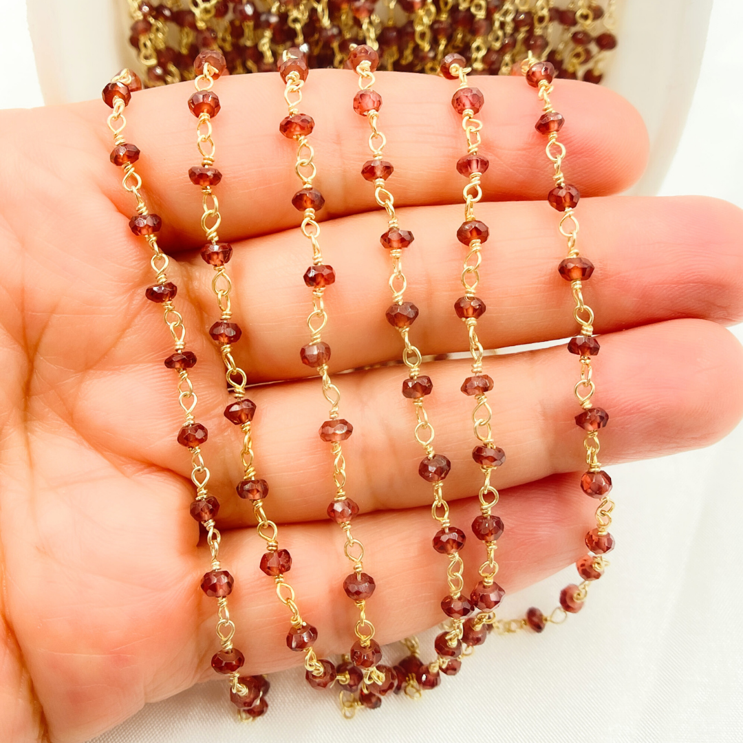 Brown Moonstone Wire Wrap Chain made with Gold Plated 925 Sterling Silver.