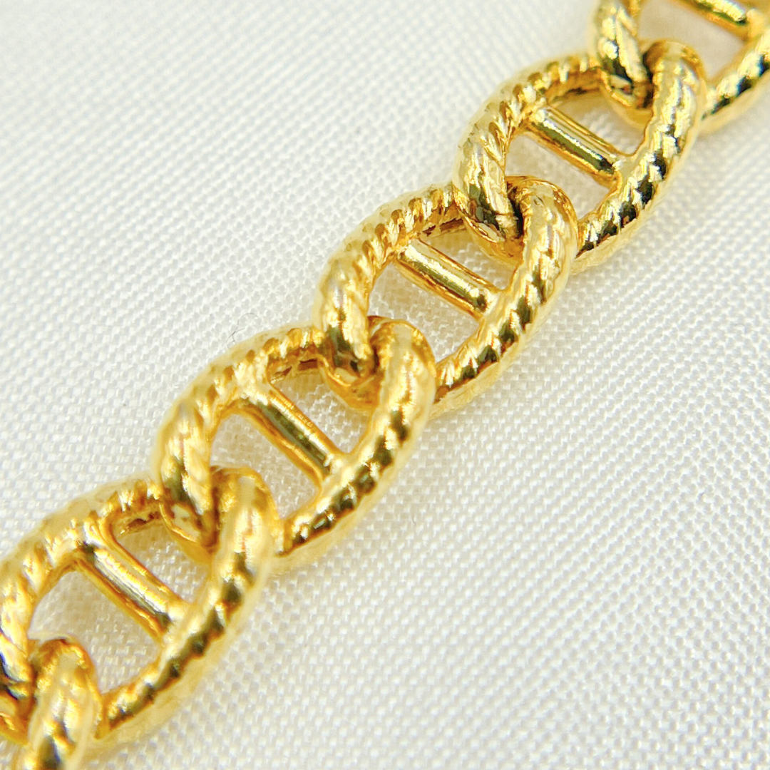 Gold Plated 925 Sterling Silver Textured Curb Marina Chain