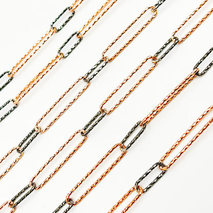 Sterling Silver Diamond Cut Long Rose Gold Plated & Short Black Rhodium Paperclip Chain