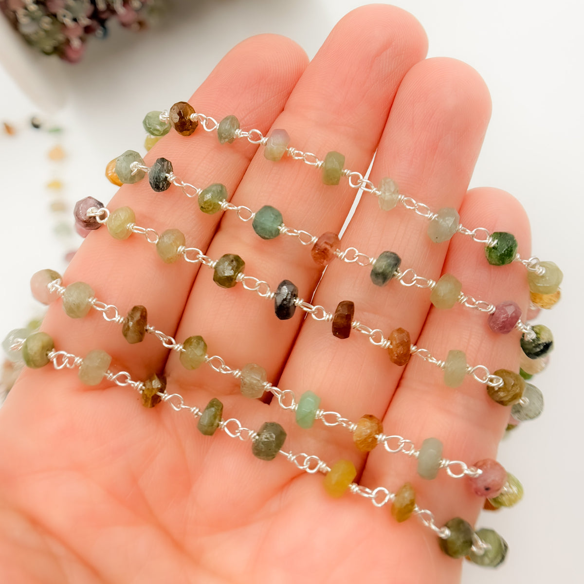 Multi Tourmaline Sterling Silver Wire Chain