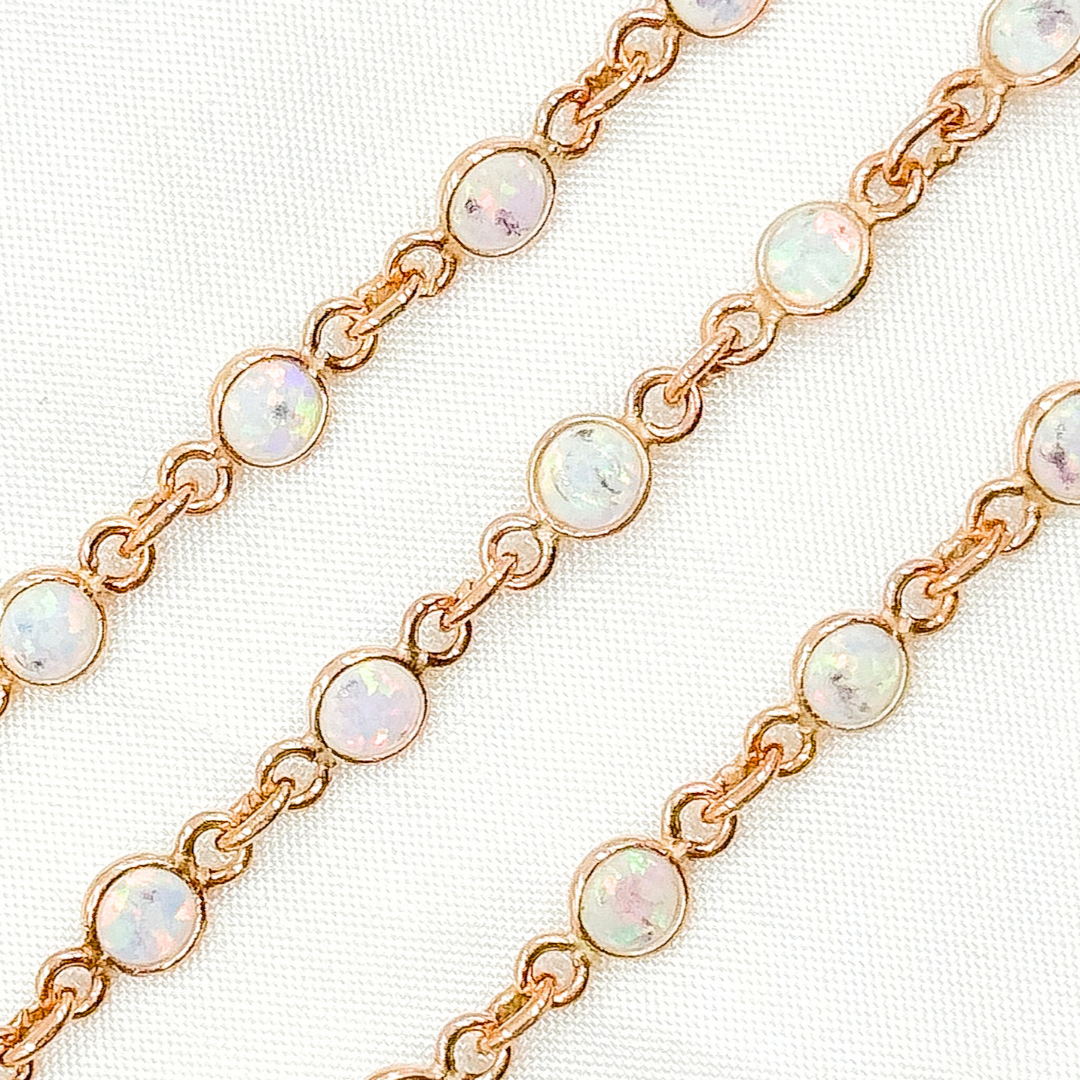 Created White Opal Round Shape Connected Chain
