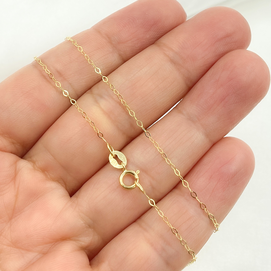 14k Solid Yellow Gold Flat Cable Chain