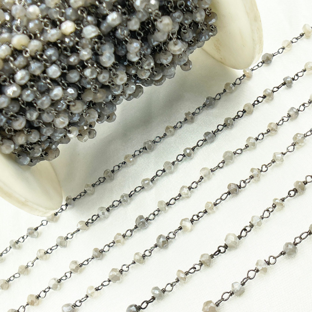 Coated Cyloni Moonstone Black Rhodium 925 Sterling Silver Wire Chain