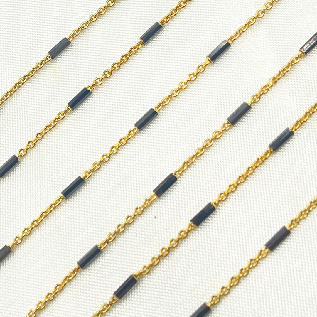 Gold Plated Sterling Silver Satellite Black Rhodium Tube Chain