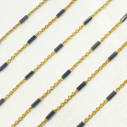 Gold Plated Sterling Silver Satellite Black Rhodium Tube Chain