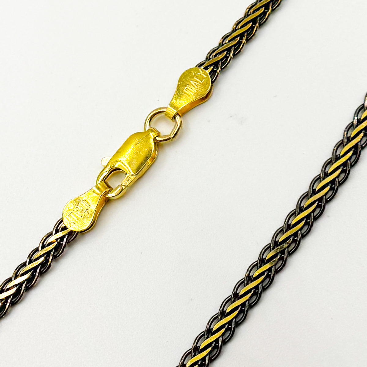 Black Rhodium Sterling Silver and Gold Plated Flat Wheat Necklace