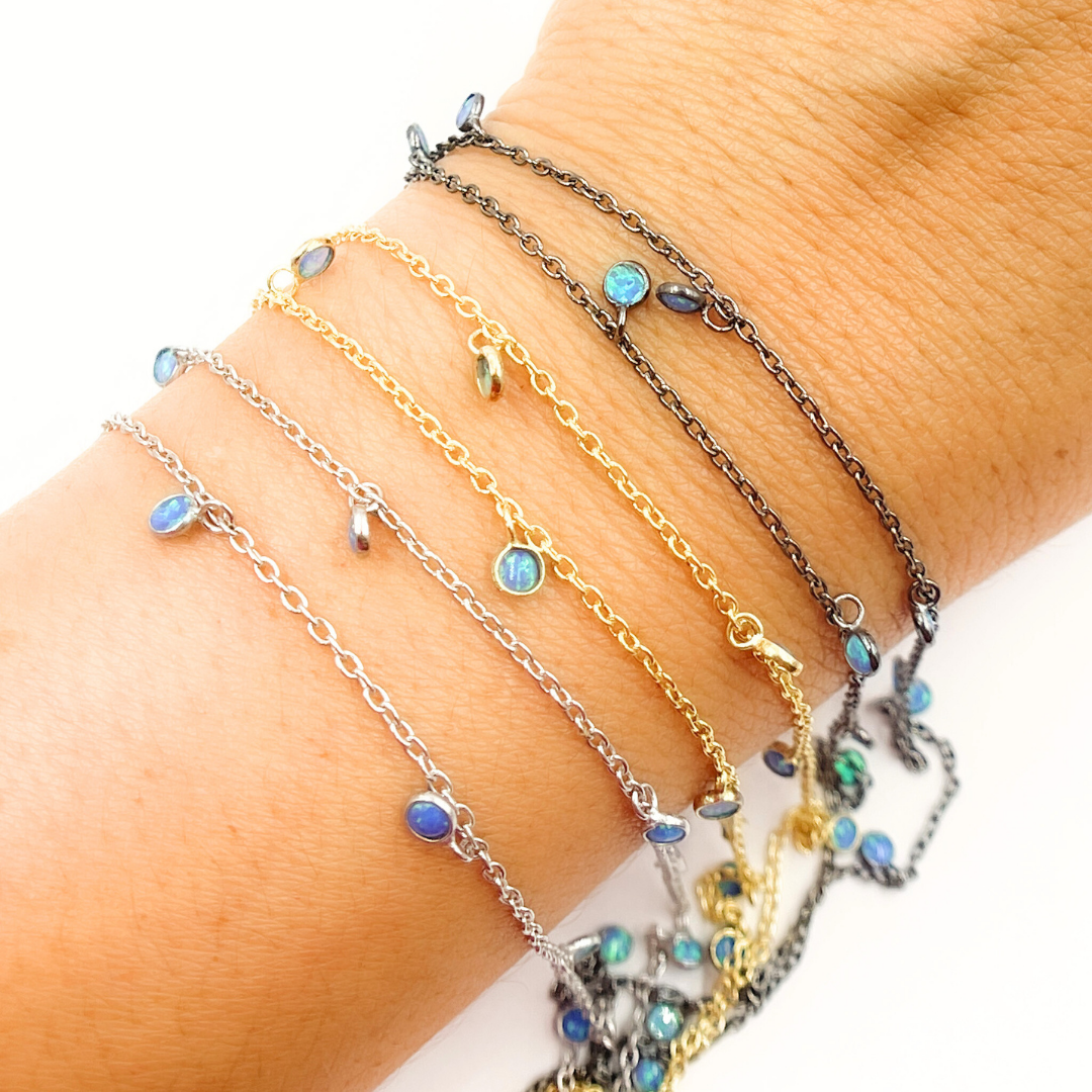 Created Blue Opal Round Shape Dangle Chain