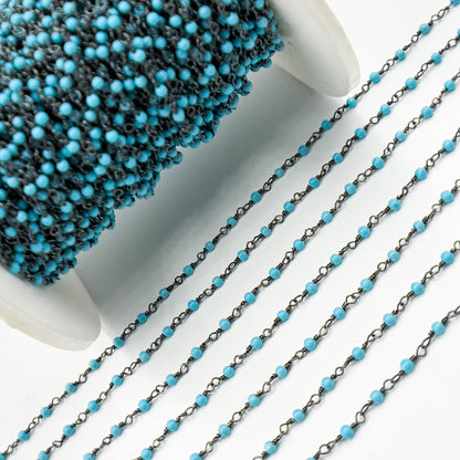 Turquoise Wire Wrap Chain made with Black Rhodium 925 Sterling Silver