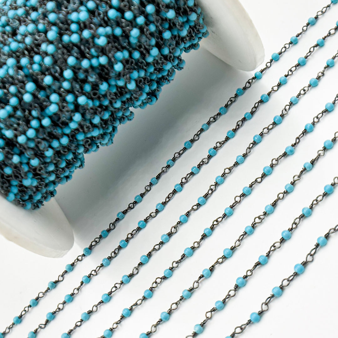 Turquoise Wire Wrap Chain made with Black Rhodium 925 Sterling Silver