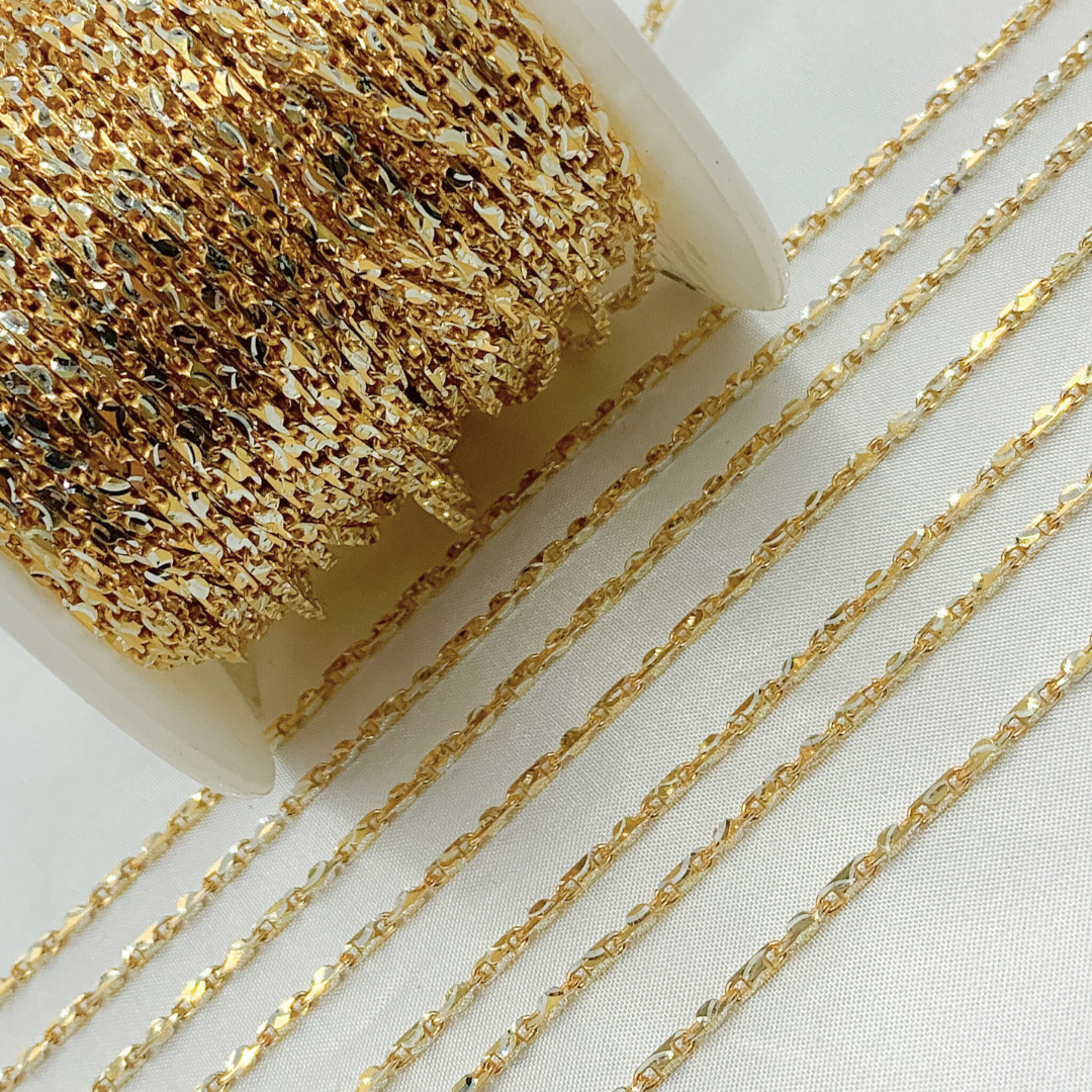 Gold Plated 925 Sterling Silver Two-Tone Diamond Cut Bar Link