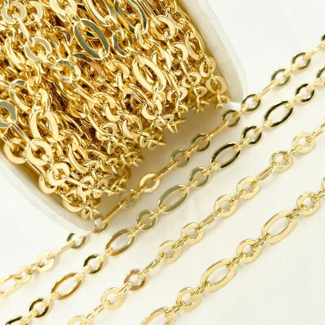 Gold Plated 925 Sterling Silver Short & Long Flat Oval Link Chain