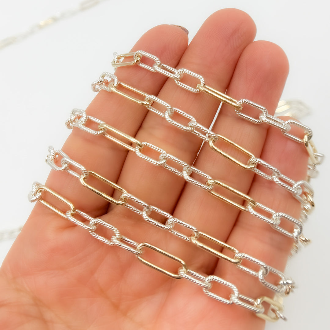 V307TT. Gold Filled  and Silver Mixed Link Chain – Smooth Long Links and Twisted Short Links