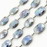 Load image into Gallery viewer, Coated Labradorite Rectangle Shape Bezel Oxidized Wire Chain. CLB13
