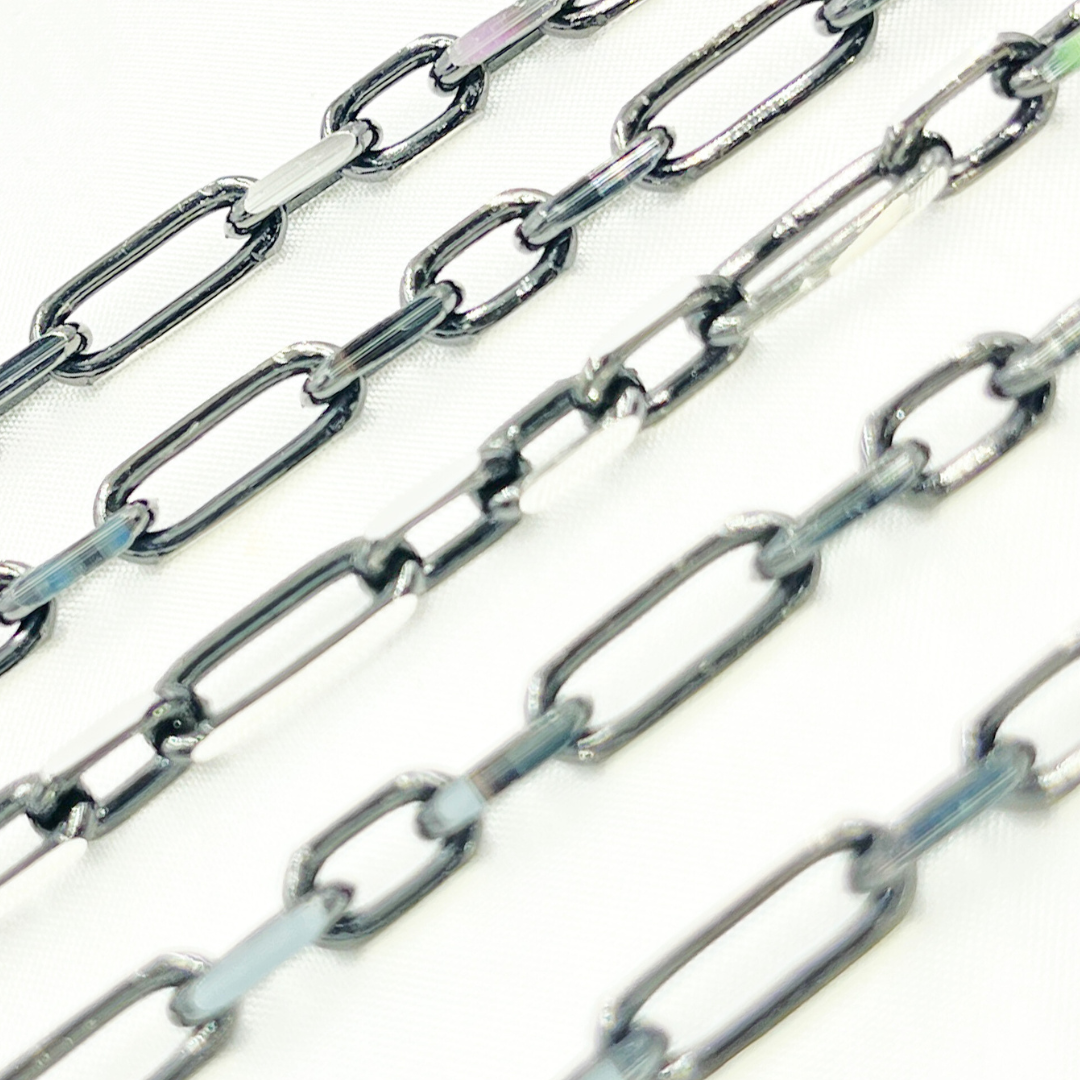 Black Rhodium 925 Sterling Silver Diamond Cut Paperclip Chain. Z67SB