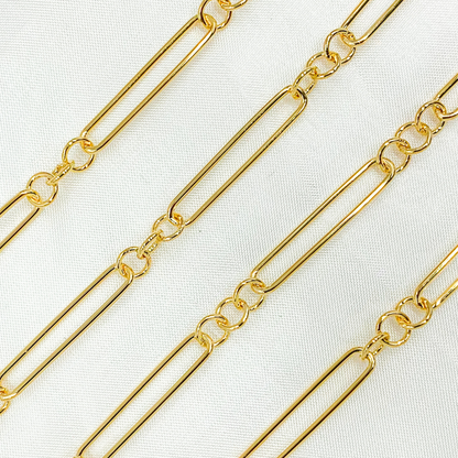 Gold Plated Sterling Silver 3 Round Links & 1 Long Smooth Oval Chain