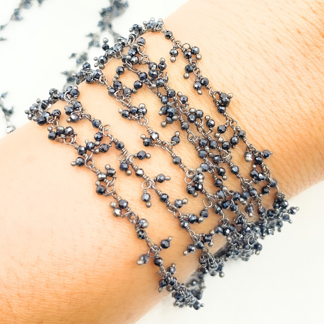 Coated Black Spinel Cluster Dangle Oxidized Wire Chain