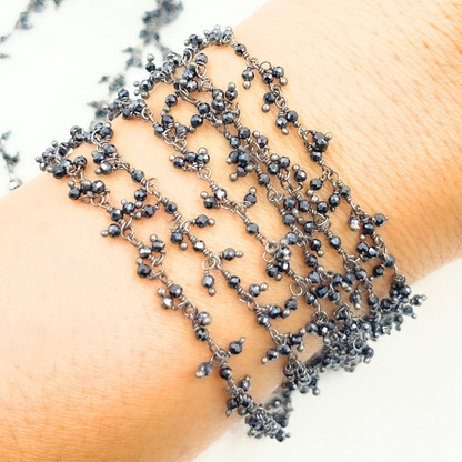 Coated Black Spinel Cluster Dangle Oxidized Wire Chain