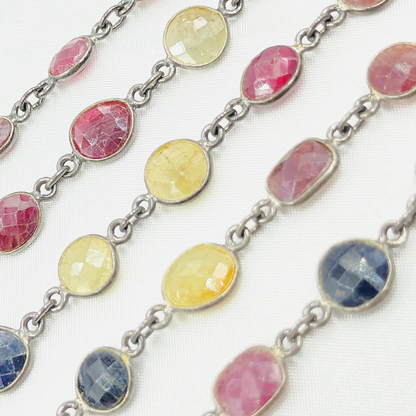 Multi Sapphire Mix Shape Bezel Oxidized Wire Chain.
