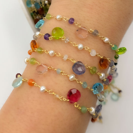 Gold Plated Sterling Silver Multi Stone Wire Wrap Chain