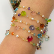 Gold Plated Sterling Silver Multi Stone Wire Wrap Chain