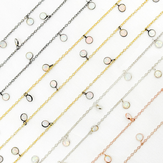 Created White Opal Round Shape Dangle Chain