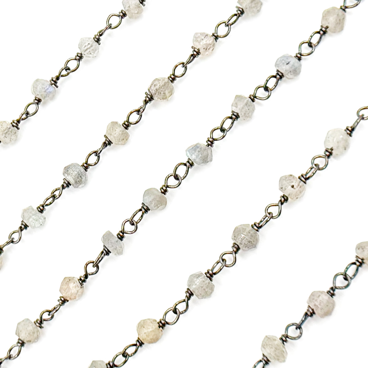 Labradorite Wire Wrap Chain made with Black Rhodium Sterling Silver