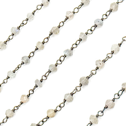Labradorite Wire Wrap Chain made with Black Rhodium Sterling Silver