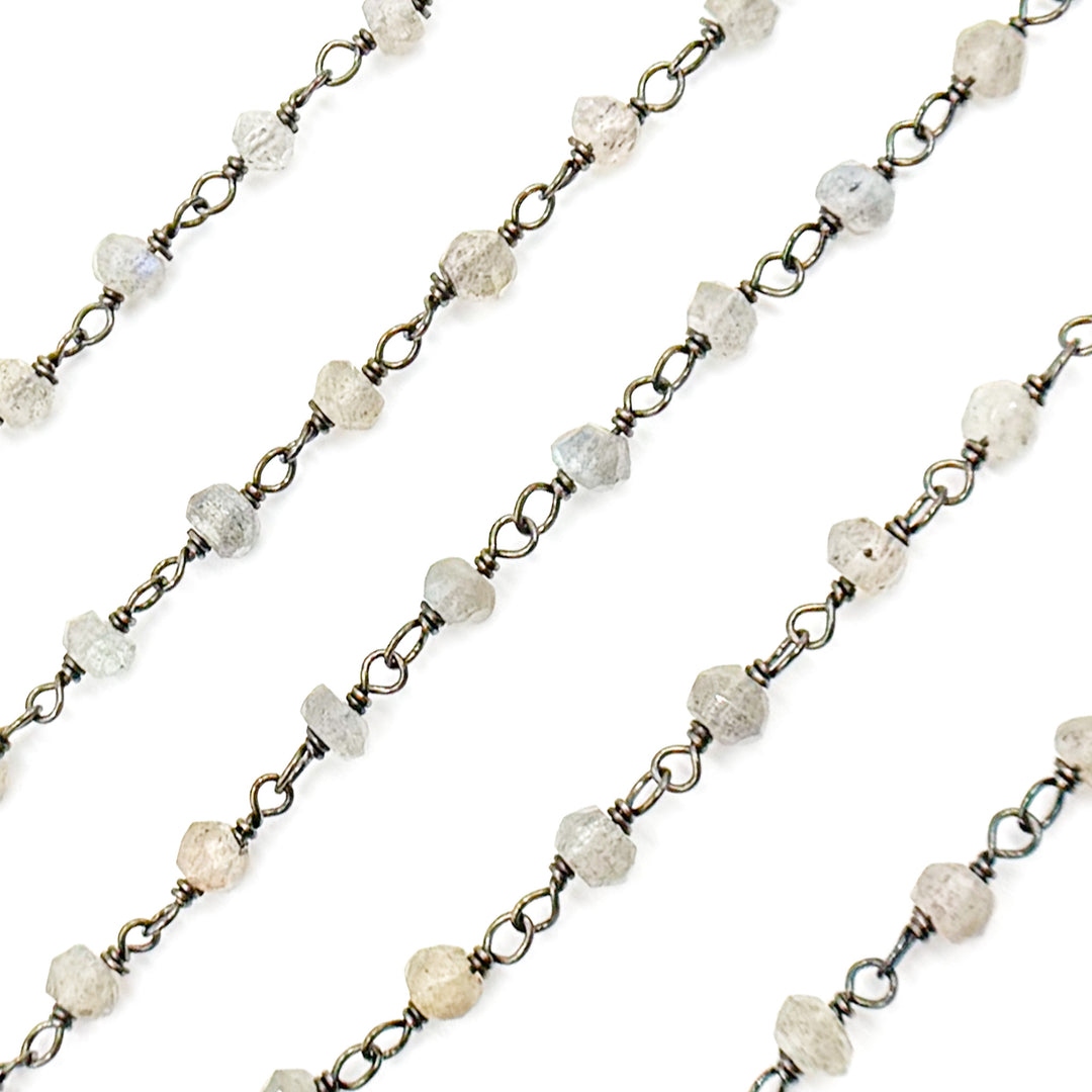 Labradorite Wire Wrap Chain made with Black Rhodium Sterling Silver