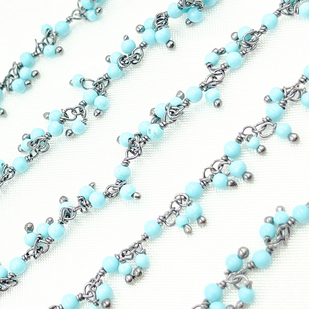 Turquoise Cluster Dangle Oxidized Wire Chain. TRQ7