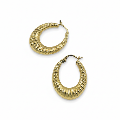 GER128. 14K Solid Gold Chunky Croissant Hollow Hoop Earrings