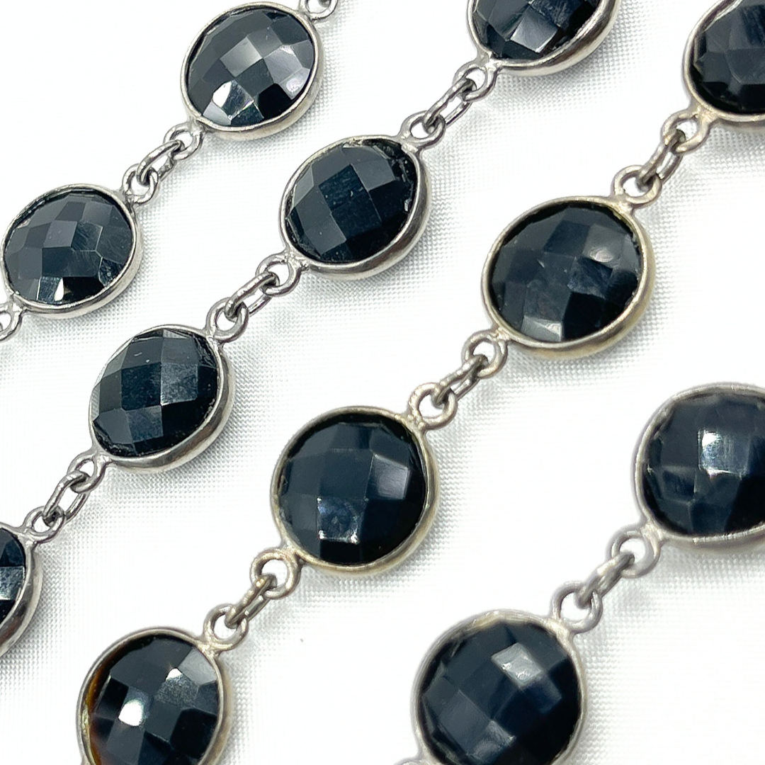 Black Spinel Round Shape Bezel Oxidized Wire Chain.