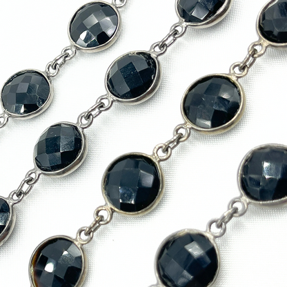 Black Spinel Round Shape Bezel Oxidized Wire Chain.