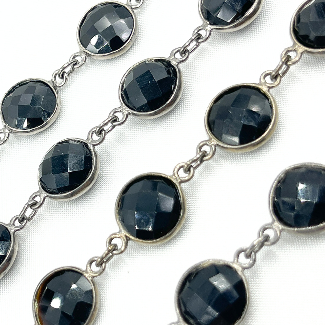 Black Spinel Round Shape Bezel Oxidized Wire Chain. BSP12