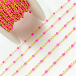 Load image into Gallery viewer, Gold Plated Sterling Silver Cable Chain with Pink Color Enamel. V203PKGP
