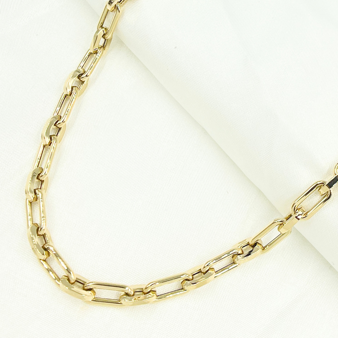 568870G. 14k Solid Yellow Hollow Gold Long & Short Link Chain