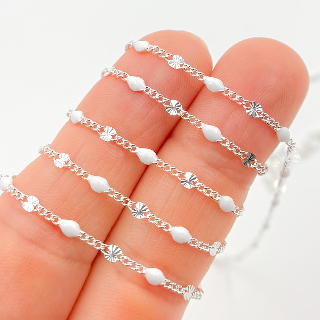 Sterling Silver White Color Enamel  Marina Link Chain