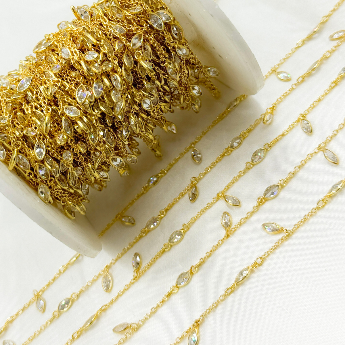 Cubic Zirconia Marquise Shape Dangle & Connected Wire Chain
