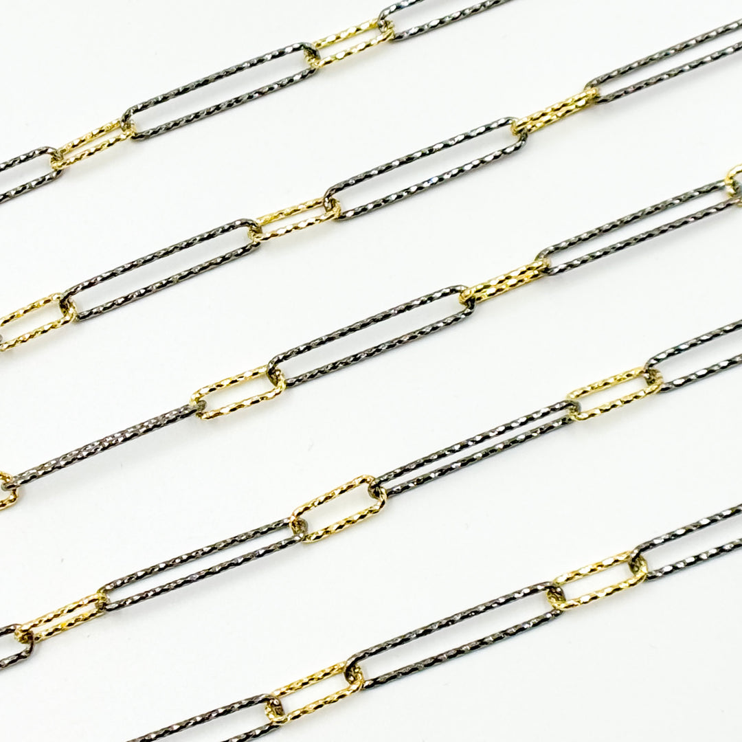 V4GB2. 925 Sterling Silver Two Tone Diamond Cut Paperclip Chain.