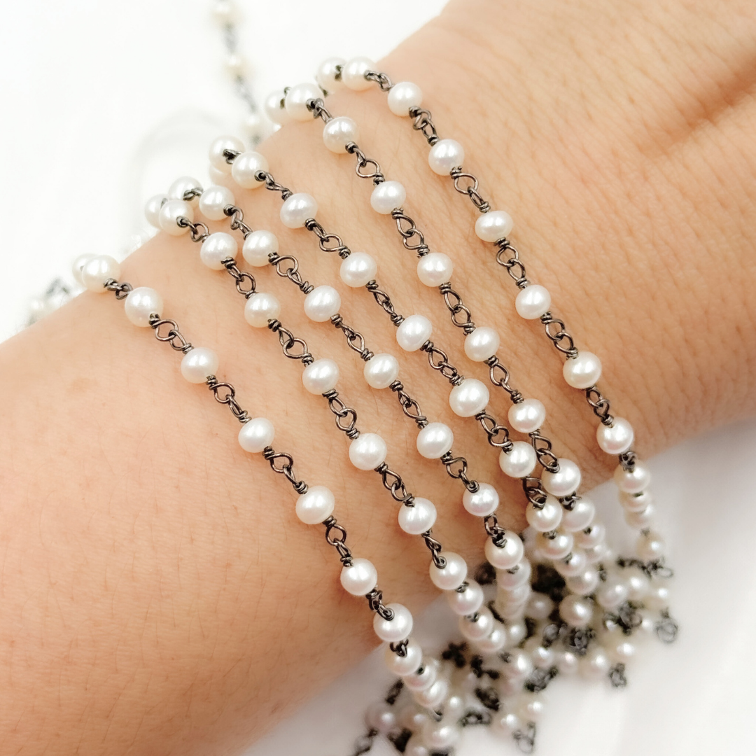 Freshwater Pearl Round Shape Oxidized Wire Chain