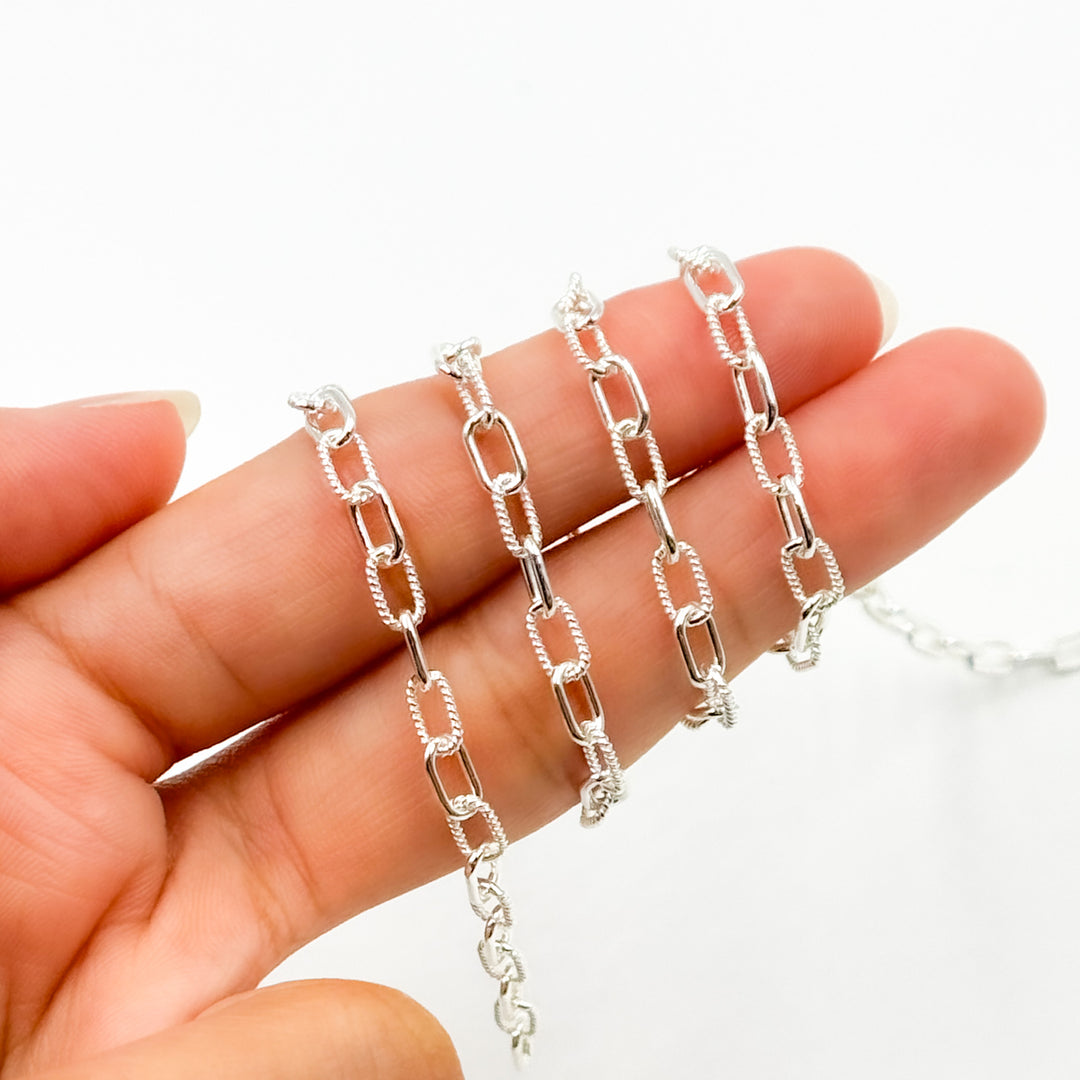 925 Sterling Silver Elongated Twisted and Plain Cable Link Chain