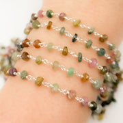 Multi Tourmaline Sterling Silver Wire Chain
