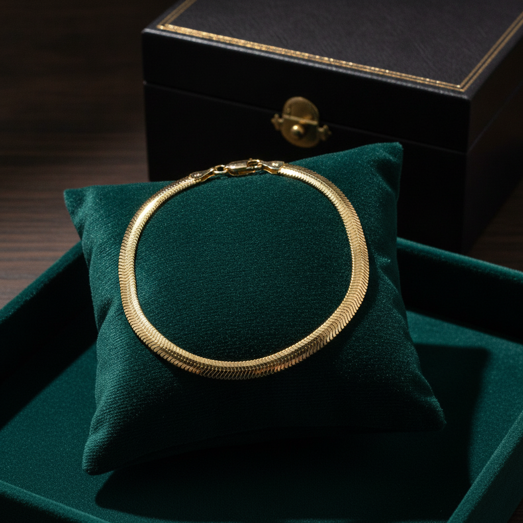 420CCTDBRA8BR. 14K Solid Gold Flat Snake Bracelet